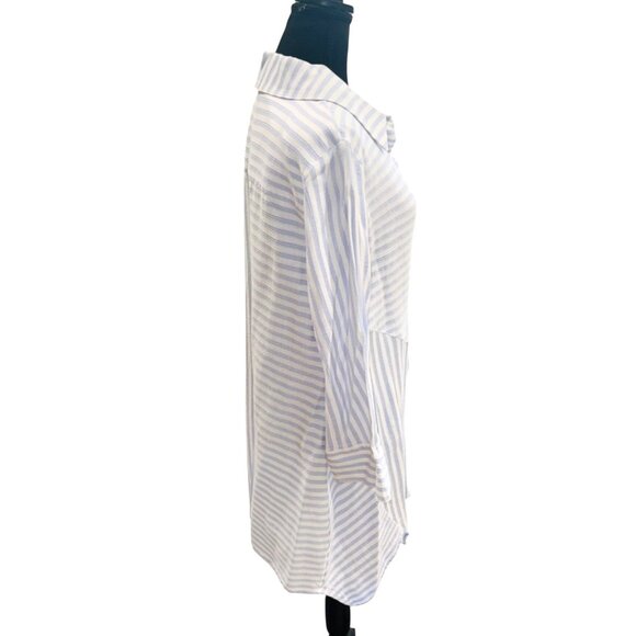 Soft Surroundings Blue White Striped Asymmetrical Handkerchief Hem Tunic Shirt M - Picture 6 of 12